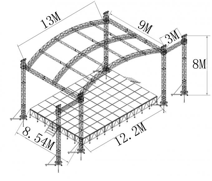Colonne della spina 6 della capriata di illuminazione della fase del sistema della torre del tetto dell'arco di alluminio